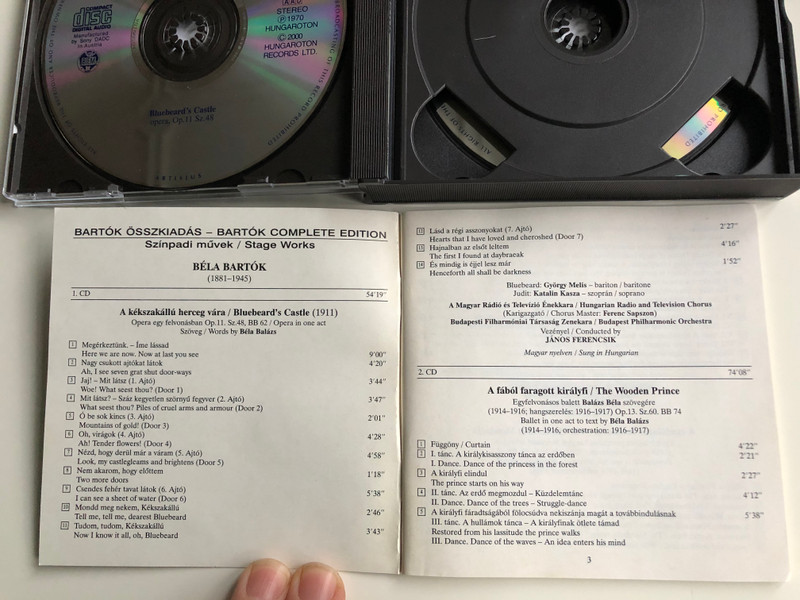 Bartok Complete Edition / Stage Works / Bluebeard's Castle - opera, The Wooden Prince - ballet, The Miraculous Mandarin - pantomime / Hungaroton Classic 2x Audio CD 2000 Stereo / HCD 31881-82