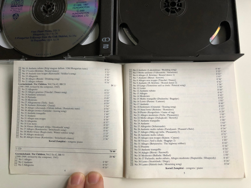 Bartok Complete Edition / Piano Works I. / Four Piano Pieces, Rhapsody, 3 Hungarian Folksongs from the Csik District, 14 Bagatelles, Ten Easy Piano Pieces, Two Elegies, For Children / Hungarian Classic 4x Audio CD 2000 Stereo / HCD 31898-901