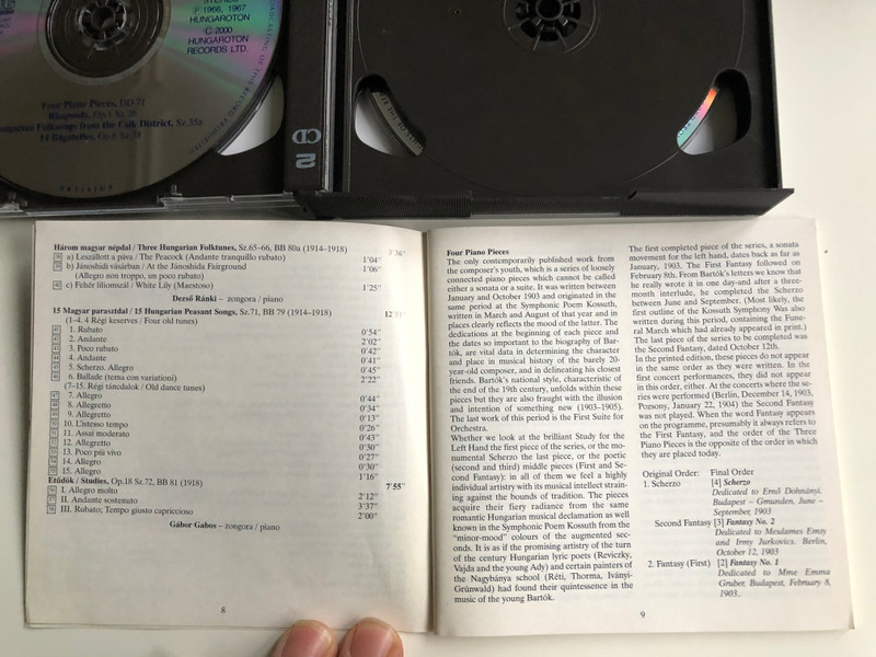Bartok Complete Edition / Piano Works I. / Four Piano Pieces, Rhapsody, 3 Hungarian Folksongs from the Csik District, 14 Bagatelles, Ten Easy Piano Pieces, Two Elegies, For Children / Hungarian Classic 4x Audio CD 2000 Stereo / HCD 31898-901
