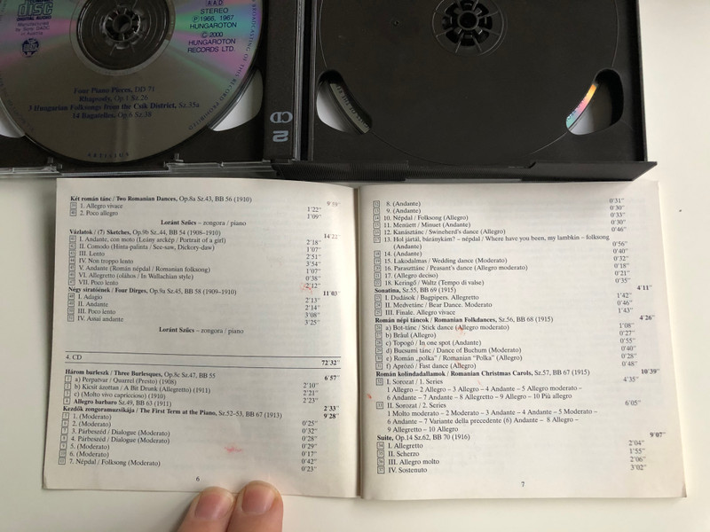 Bartok Complete Edition / Piano Works I. / Four Piano Pieces, Rhapsody, 3 Hungarian Folksongs from the Csik District, 14 Bagatelles, Ten Easy Piano Pieces, Two Elegies, For Children / Hungarian Classic 4x Audio CD 2000 Stereo / HCD 31898-901