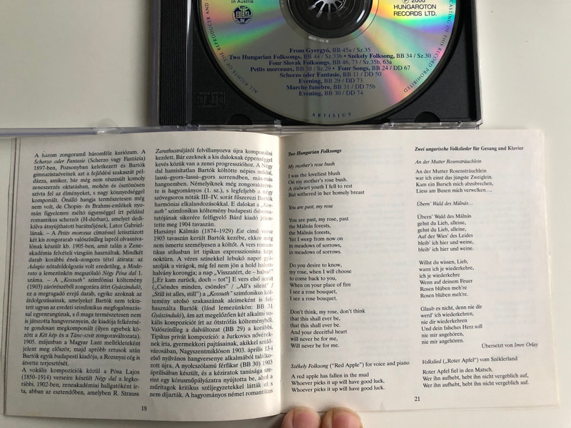 Bartok Complete Edition / Rapities / From Gyergyo, Two Hungarian Folksongs, Szeleky Folksong, Four Slovak Folksongs, Petits morceaux, Four Songs, Scherzo oder Fantasie / Hungaroton Classic Audio CD 2000 Stereo / HCD 31909
