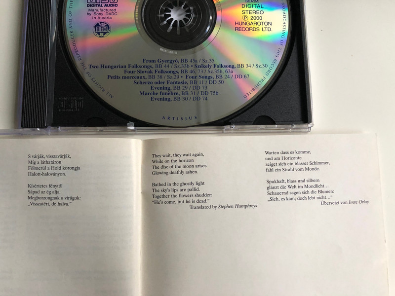 Bartok Complete Edition / Rapities / From Gyergyo, Two Hungarian Folksongs, Szeleky Folksong, Four Slovak Folksongs, Petits morceaux, Four Songs, Scherzo oder Fantasie / Hungaroton Classic Audio CD 2000 Stereo / HCD 31909