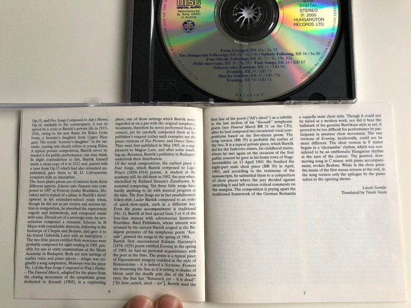 Bartok Complete Edition / Rapities / From Gyergyo, Two Hungarian Folksongs, Szeleky Folksong, Four Slovak Folksongs, Petits morceaux, Four Songs, Scherzo oder Fantasie / Hungaroton Classic Audio CD 2000 Stereo / HCD 31909