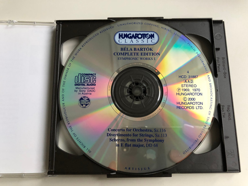 Bartok Complete Edition / Symphonic Works I. / Kossuth, Symphonic Poem, Two Portraits, Two Picture, Four Pieces, Suites Nos. 1, 2 for Orchestra, The Miraculous Mandarin, suite / Hungaroton Classic 4x Audio CD 2000 Stereo / HCD 31884-87