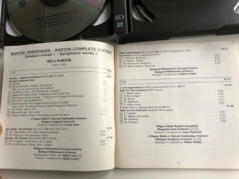 Bartok Complete Edition / Symphonic Works I. / Kossuth, Symphonic Poem, Two Portraits, Two Picture, Four Pieces, Suites Nos. 1, 2 for Orchestra, The Miraculous Mandarin, suite / Hungaroton Classic 4x Audio CD 2000 Stereo / HCD 31884-87