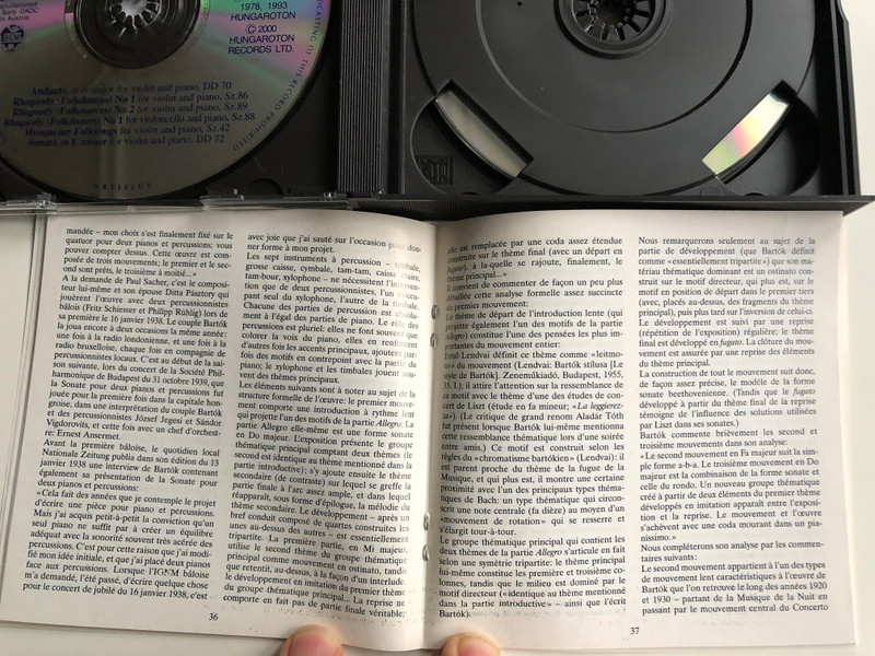 Bartok Complete Edition / Chamber Works I. / Andante, Rhapsodies (Folkdances) Nos 1,2 for Violoncello and Piano, Hungarian Folksongs for Violin and Piano / Hungaroton Classic 3x Audio CD 2000 Stereo / HCD 31892-94