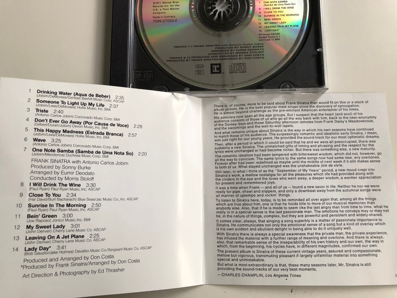 Sinatra & Company (Antonio Carlos Jobim, Don Costa, Eumir Deodato / Drinking Water, Someone To Light Up My Life, Triste, Don't Ever Go Away, This Happy Madness, Wave, One Note Samba / Reprise Records ‎Audio CD / 7599-27053-2 