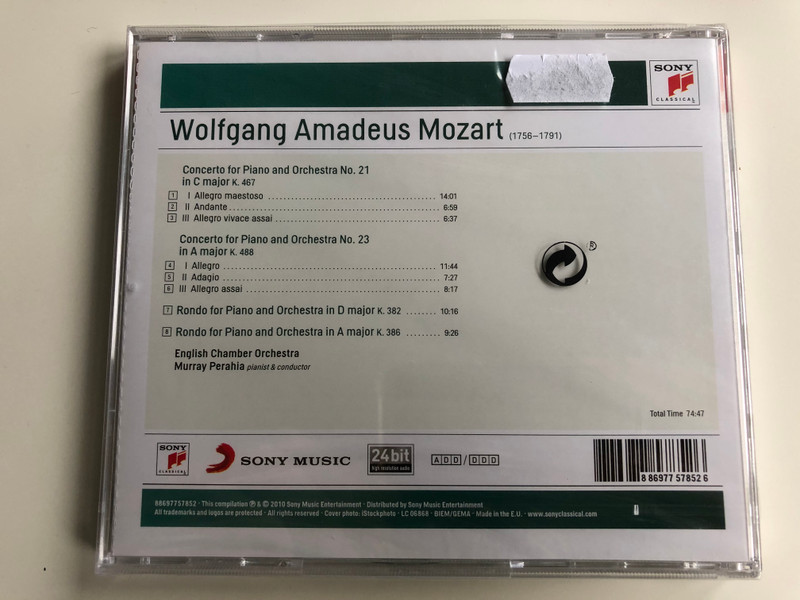 Wolfgang Amadeus Mozart – Piano Concertos Nos. 21 & 23 • Rondos K. 382 & 386 / Murray Perahia, English Chamber Orchestra ‎/ Sony Classical ‎Audio CD 2010 / 88697757852