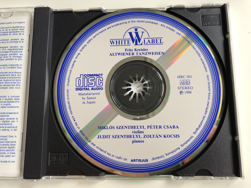 Altwiener Tanzweisen - Fritz Kreisler / Miklos Szenthelyi, Peter Csaba - violins / Judit Szenthelyi, Zoltan Kocsis - pianos / Hungaroton Audio CD 1988 Stereo / HRC 091