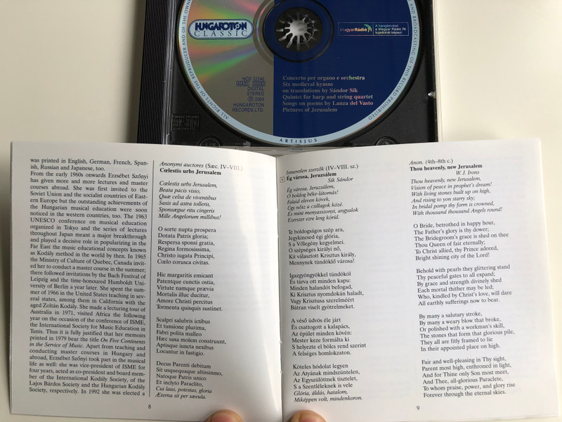 Erzsébet Szőnyi - Concerto per organo e orchestra, Six medieval hymns on translations by Sandor Sik, Quintet for harp and string quartet, Songs on poems by Lanza del Vasto / Hungaroton Classic Audio CD 2004 Stereo / HCD 32246