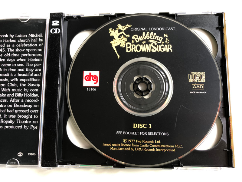 Bubbling Brown Sugar / Jack Levin presents Billy Daniels in Bubbling Brown Sugar, The Original London Cast Recording, also starring Lon Satton, Elaine Delmar & introducing Helen Gelzer / DRG Records ‎2x Audio CD / 13106