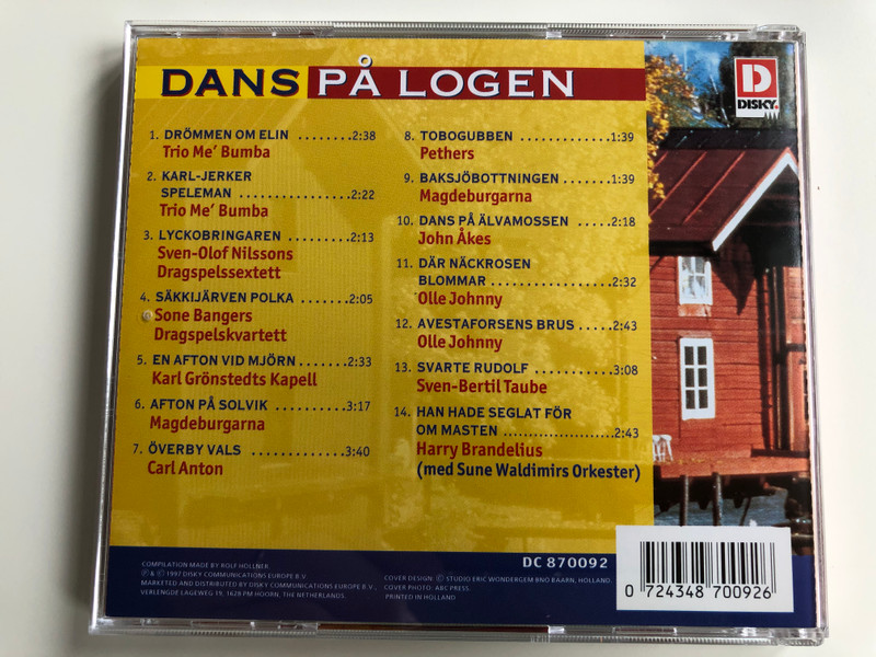 Dans På Logen / Drommen Om Elin, Trio Me' Bumba, Sakkijarven Polka, Sone Bangers Dragspelskvartett, En afton vid mjron, Karl Gronstedts Kapell / Disky Audio CD 1997 / DC 870092