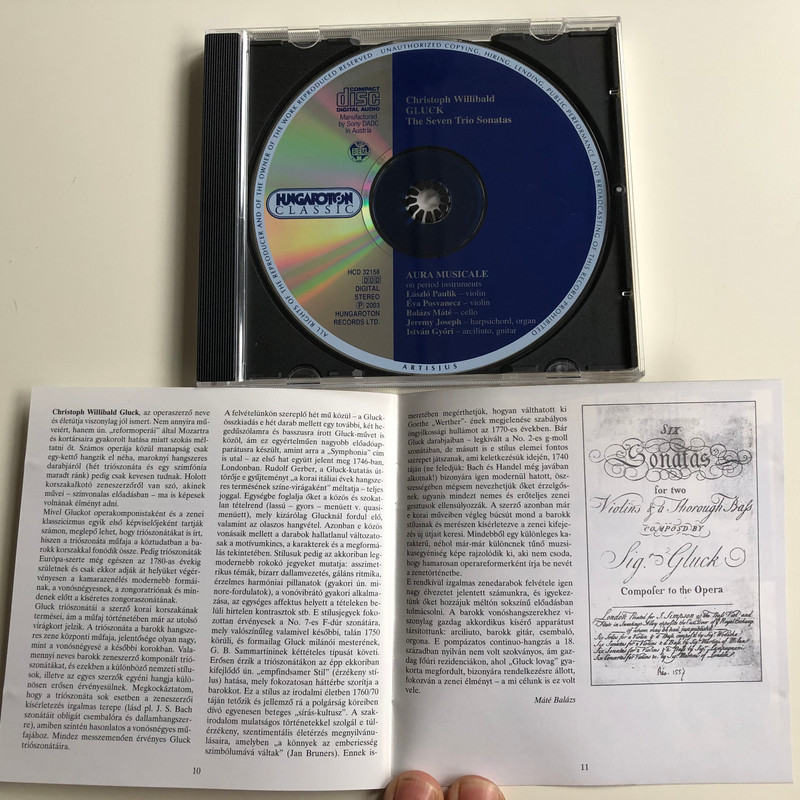 Gluck - The Seven Trio Sonatas / Aura Musicale on period instruments / Artistic director: Balazs Mate / Hungaroton Classic Audio CD 2003 Stereo / HCD 32158