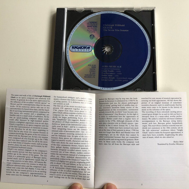 Gluck - The Seven Trio Sonatas / Aura Musicale on period instruments / Artistic director: Balazs Mate / Hungaroton Classic Audio CD 2003 Stereo / HCD 32158