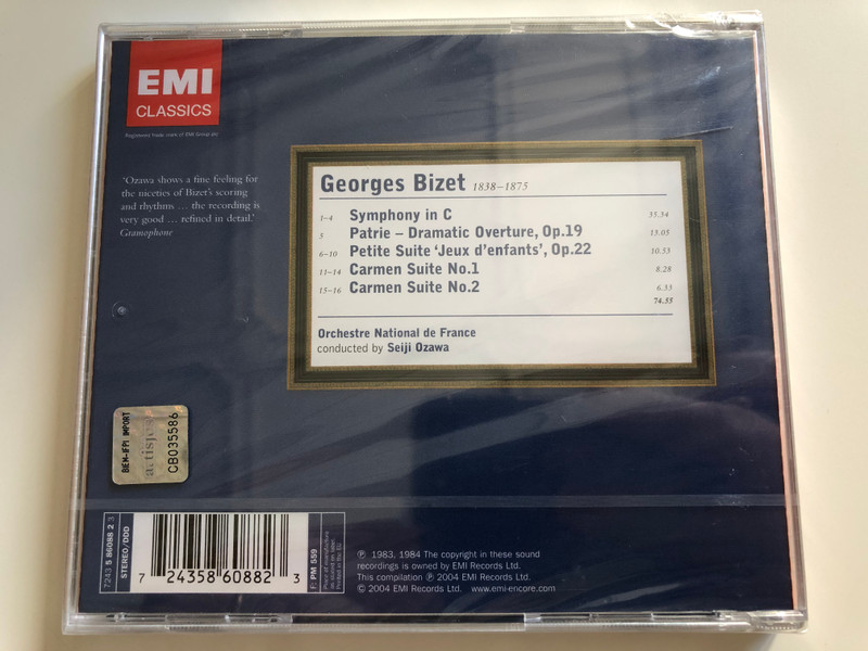 Bizet – Symphony in C, Patrie, Jeux D'Enfants, Carmen-Suites Nos. 1 & 2 / Orchestre National de France, Seiji Ozawa / EMI Classics Audio CD 2004 / 724358608823