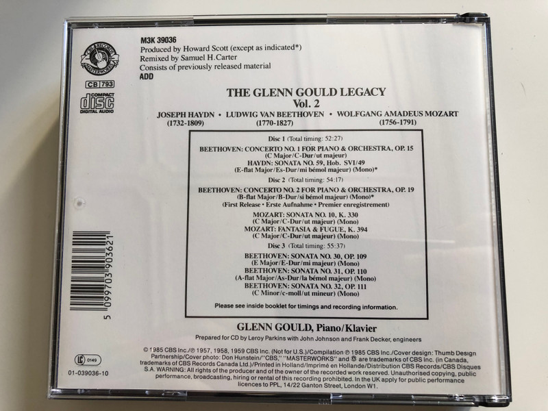 The Glenn Gould Legacy, Vol. 2 / Haydn, Beethoven, Mozart / CBS Masterworks ‎3x Audio CD 1985 Stereo / M3K 39036