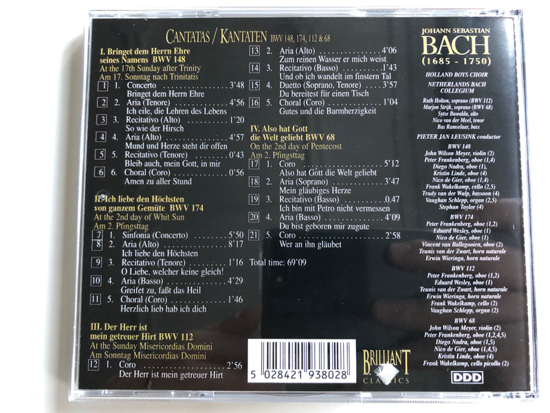 Bach Edition / Cantatas=Kantaten / Bringet Dem Herrn Ehre Seines Namens BWV 148, Ich Liebe Den Höchsten Von Ganzem Gemüte BWV 174, Der Herr Ist Mein Getreuer Hirt BWV 112, Also Hat Gott Die Welt Geliebt / Brilliant Classics ‎Audio CD / 99380/2