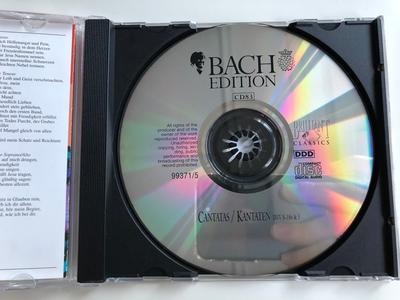 Bach Edition / Cantatas - Kantaten / Liebster Gott, Wenn Werd Ich Sterben? BWV 8, Ärgre Dich, O Seele, Nicht BWV 186, Ach Gott, Wie Manches Herzeleid BWV 3 / Brilliant Classics ‎Audio CD / 99371/5