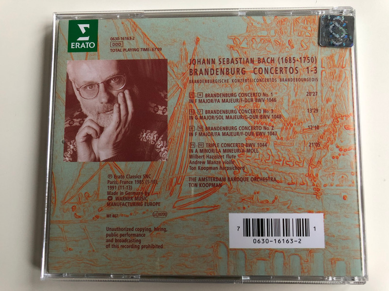 J. S. Bach, Ton Koopman, The Amsterdam Baroque Orchestra ‎– Brandenburg Concertos Nos. 1, 2 , 3; Triple Concerto BWV 1044 / Ton Koopman Edition / Erato ‎Audio CD 1991 / 0630-16163-2