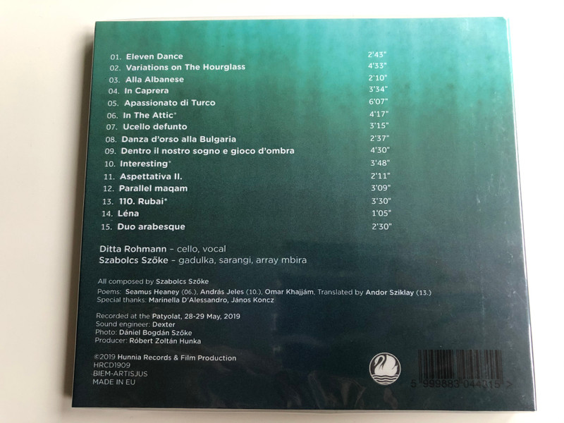 Duetti, paralleli - Ditta Rohmann, Szabolcs Szoke / Hunnia Records & Film Production ‎Audio CD 2019 / HRCD1909