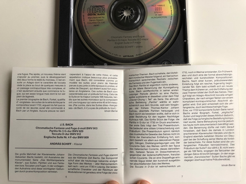 J. S. Bach - Chromatic Fantasy and Fugue, Partita in G major, Toccata in D major, English Suite in F major / András Schiff - piano / Hungaroton Audio CD 1987 Stereo / HCD 11690-2