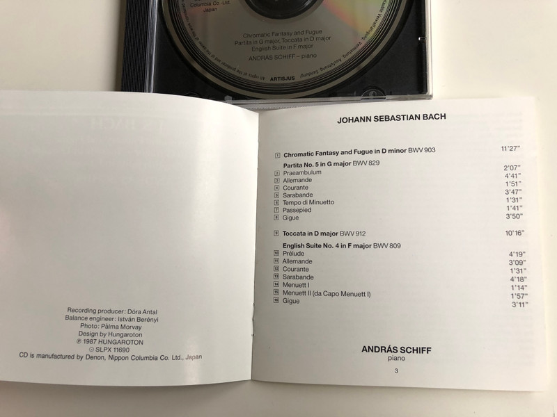 J. S. Bach - Chromatic Fantasy and Fugue, Partita in G major, Toccata in D major, English Suite in F major / András Schiff - piano / Hungaroton Audio CD 1987 Stereo / HCD 11690-2