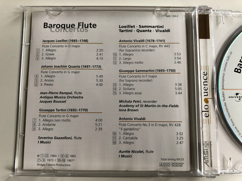Baroque Flute Concertos - Loeillet, Sammartini, Tartini, Quantz, Vivaldi / Rampal, Gazzelloni, Petri, Nicolet, Academy Of St. Martin-in-the-Fields, I Musici / Universal ‎Audio CD / 468 134-2