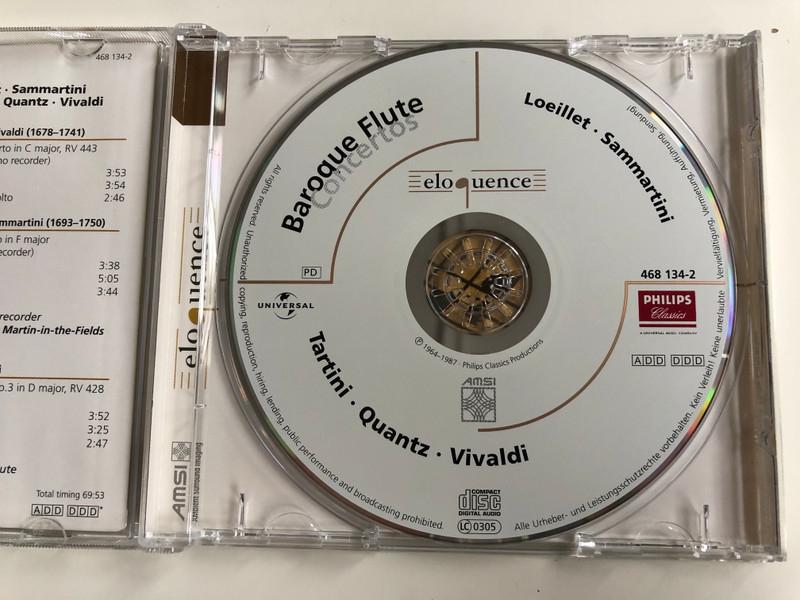 Baroque Flute Concertos – Loeillet, Sammartini, Tartini, Quantz, Vivaldi CD
