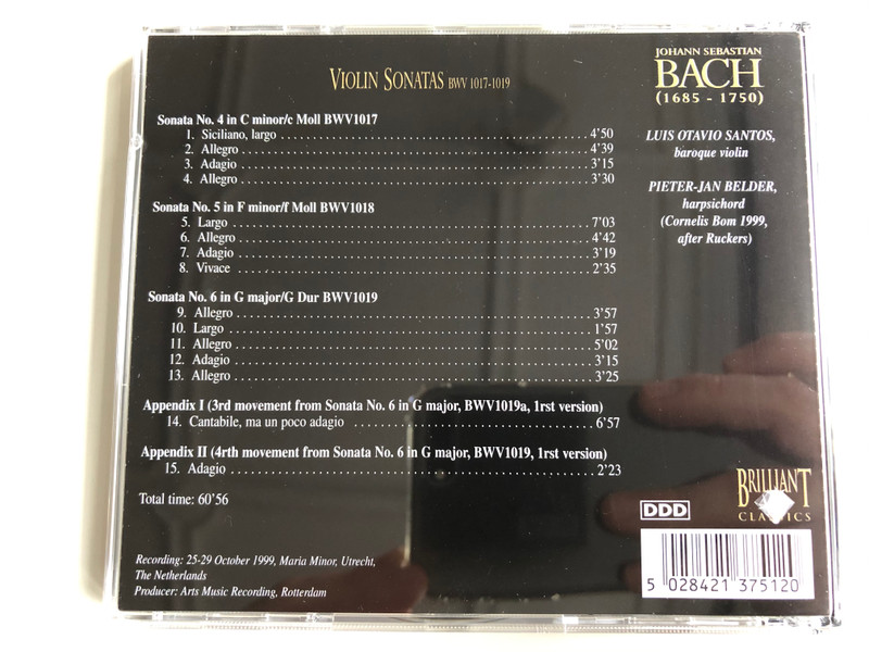 Bach Edition / Violin Sonatas BWV 1017-1019 = Violinsonaten / Brilliant Classics ‎Audio CD / 99375/12
