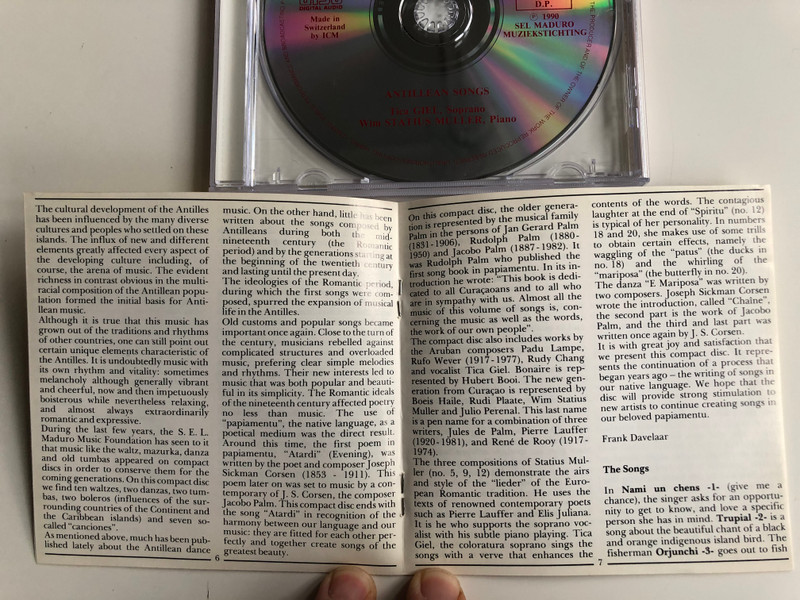 Antillean Songs - Tica Giel (soprano), Wim Statius Muller ‎(piano) / M Audio CD 1990 / CD 90 004