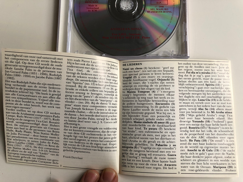 Antillean Songs - Tica Giel (soprano), Wim Statius Muller ‎(piano) / M Audio CD 1990 / CD 90 004