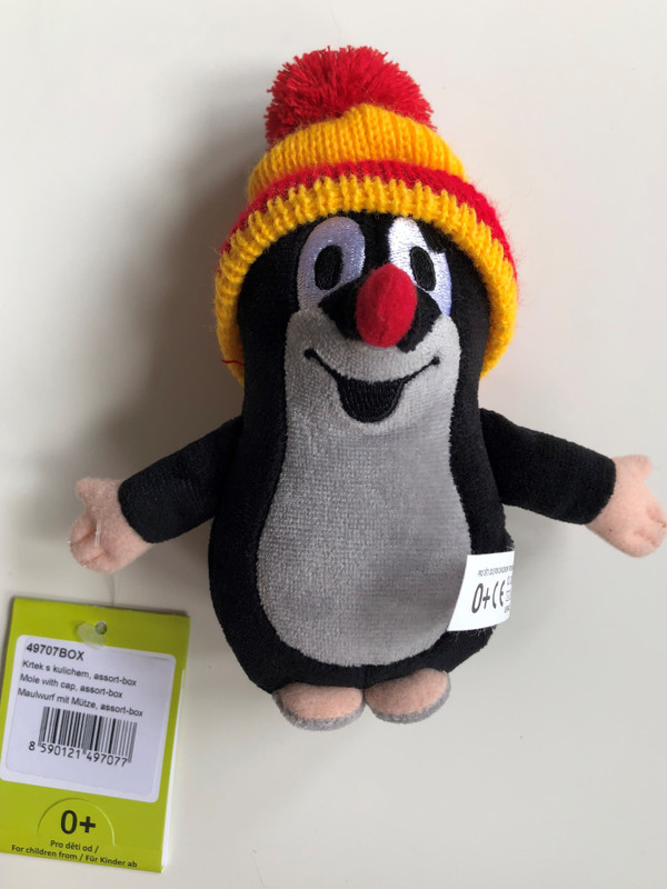 Krtek 12 cm with cap (red & yellow) Krtek 12 cm s kulichem červená se žlutou - Maulwurf und Freunde / Kisvakond és barátai - Sapkás kisvakond (piros - sárga) / Krteček / Age 0+ / česká plyšová hračka / Little Mole with cap (8590121497077)