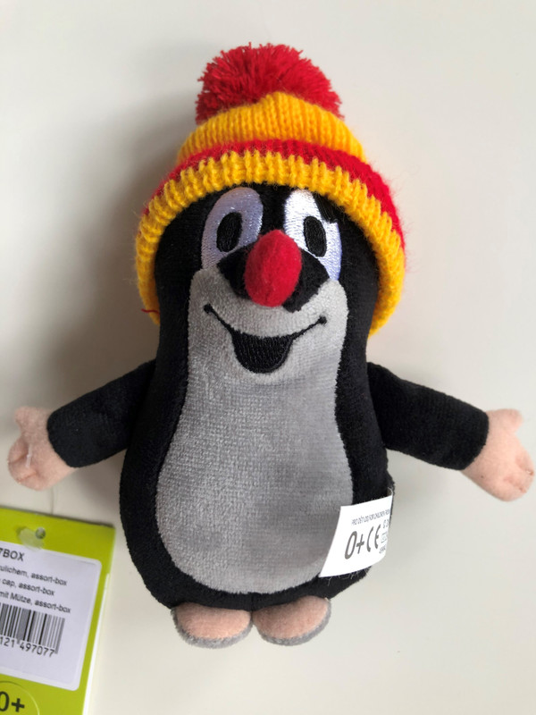 Krtek 12 cm with cap (red & yellow) Krtek 12 cm s kulichem červená se žlutou - Maulwurf und Freunde / Kisvakond és barátai - Sapkás kisvakond (piros - sárga) / Krteček / Age 0+ / česká plyšová hračka / Little Mole with cap (8590121497077)