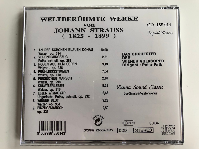 Vienna Sound Classic / Beruhmte Meisterwerke / Strauss - Ein Abend Bei Johann Strauss 1894, J.S. Sohn / Weltberuhmte Werke (An der schonen blauen Donau u.a. / Digital Recording & Mastering / Digital Classic Audio CD Stereo / CD 155.014