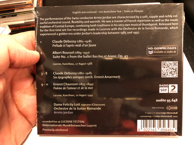 Lucerne Festival / Armin Jordan / Debussy - Prelude a l'apres-midi d'un faune, Six epigraphes antiques / Roussel - Bacchus et Ariane - Suite No. 2 / Chausson - Poeme de l'amour et de la mer / Dame Felicity Lott / Audite Audio CD 2020 / 95.648
