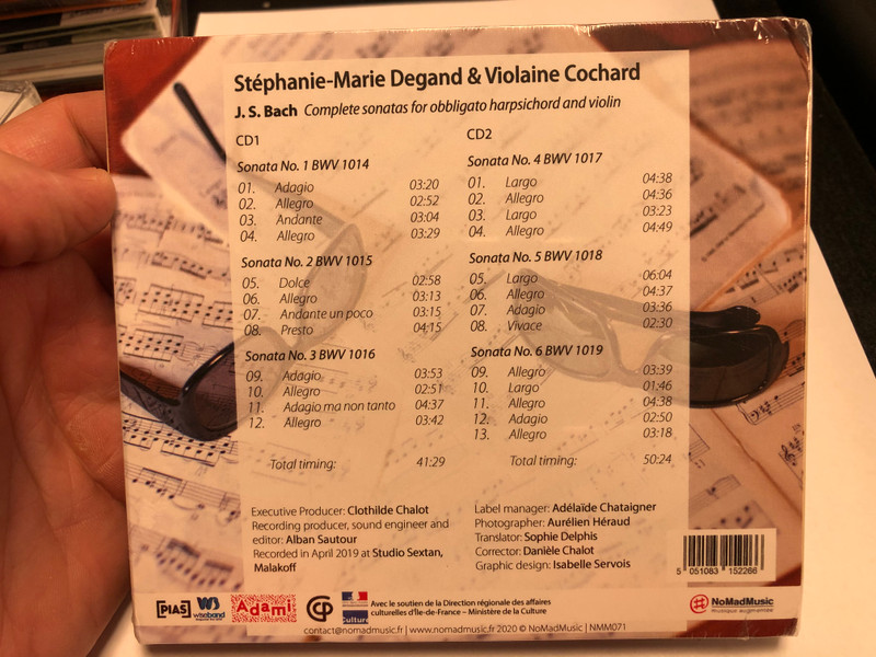 Stephanie-Marie Degand & Violaine Cochard / Johann Sebastian Bach - Complete sonatas for obbigato harpsichord and violin / NoMadMusic 2x Audio CD 2020 / NMM071