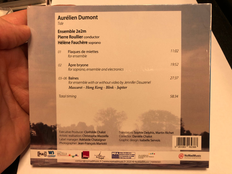  Aurelien Dumont - Tide / Ensemble 2e2m, Pierre Roullier, Helene Fauchere - soprano / NoMadMusic Audio CD 2020 / NMM081
