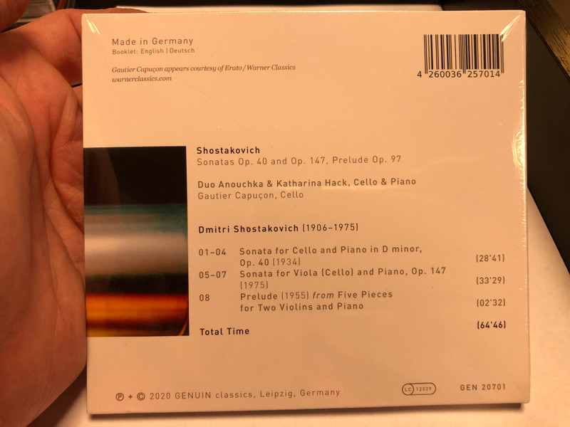 Shostakovich - Sonatas Op. 40 and Op. 147, Prelude Op. 97 / Duo Anouchka & Katharina Hack, Cello & Piano / Gautier Capucon - piano / Genuin Classics Audio CD 2020 / GEN 20701