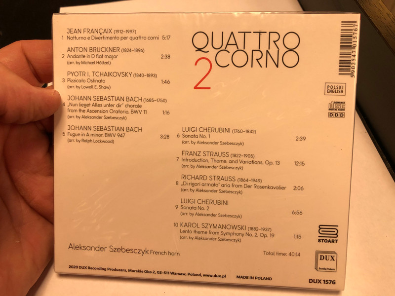 Quattro Corno 2 - Aleksander Szebesczyk, woltornia=French horn / DUX Recording Producers Audio CD 2020 / DUX 1576