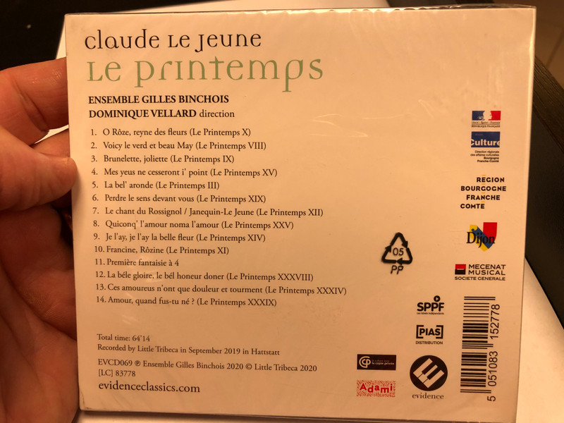 Claude Lejeune - Le Printemps / Ensemble Gilles Bincois, Dominique Vellard / Evidence Classics Audio CD 2020 / EVCD069