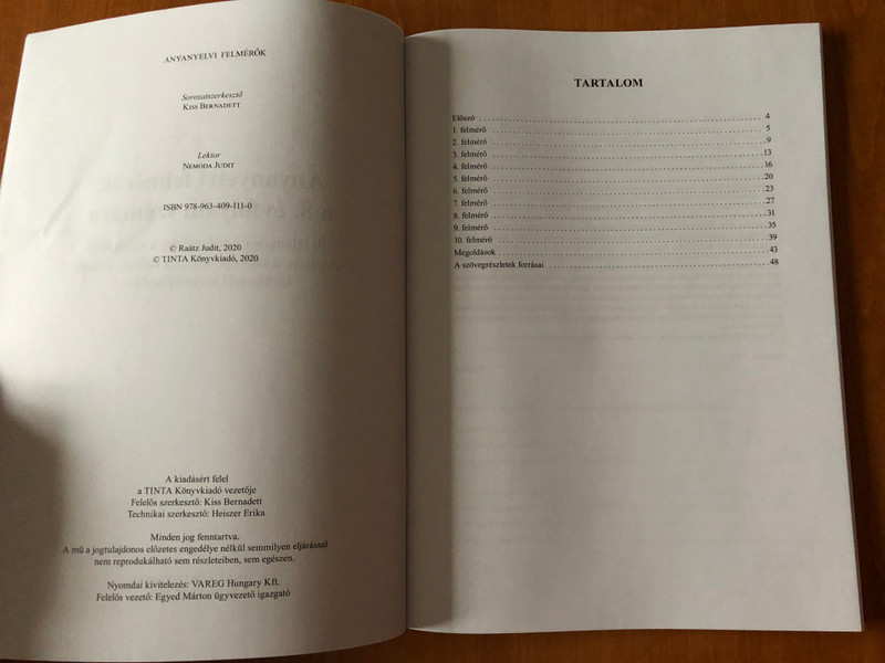Anyanyelvi felmérők a 8. évfolyam számára by Raátz Judit / 10 feladatsor a helyesírás, a nyelvtani elemzés, a szövegértés és a szövegalkotás területéről megoldásokkal / Tinta könyvkiadó / Hungarian language grammar tests with solutions - for 8th graders (9789634091110)