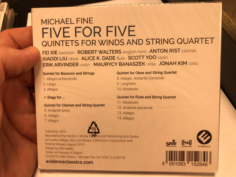 Five For Five - Chamber Music - Michael Fine / Evidence Classics Audio CD 2020 / EVCD070