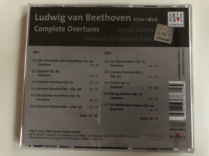 Ludwig van Beethoven ‎– Complete Overtures / David Zinman, Tonhalle Orchestra Zurich / Arte Nova Classics 2x Audio CD 2005 / 82876 57831 2