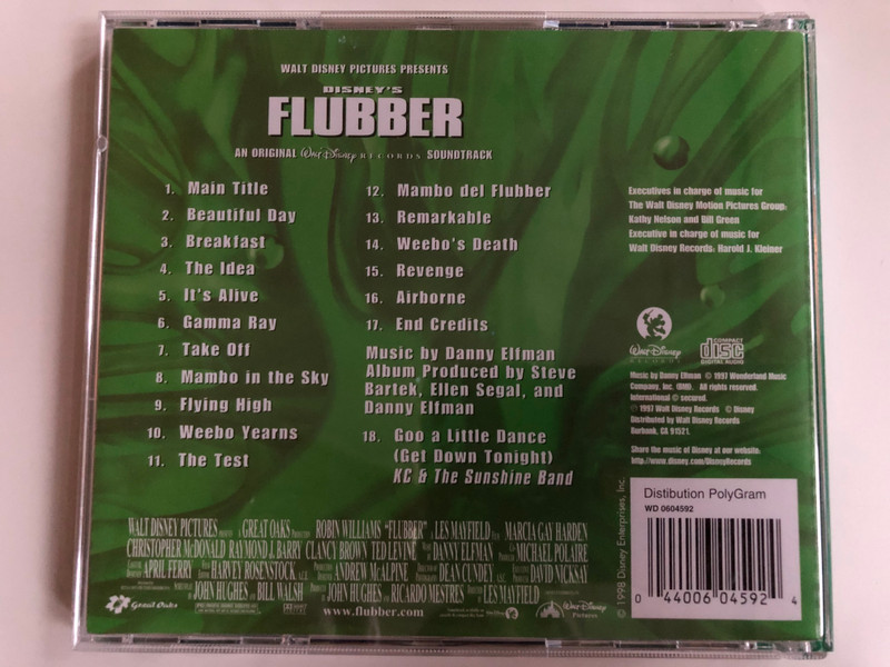 Walt Disney Pictures Presents - Disney's Flubber - Music by Danny Elfman / An Original Walt Disney Record Soundtrack / Walt Disney Enterprises, Inc. Audio CD 1997 / WD 0604592