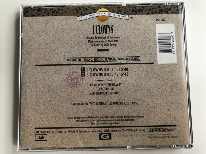 Cam's Soundtrack Encyclopedia / Il Bidone / Directed by Federico Fellini, Music Composed by Nino Rota ‎/ CAM ‎Audio CD 1991 Stereo / CSE 004 8012355010070