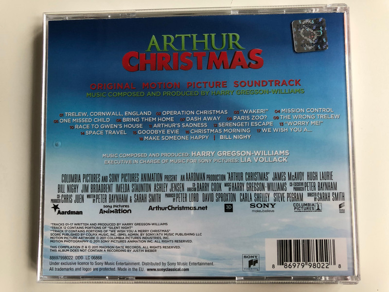 Arthur Christmas (Original Motion Picture Soundtrack) / Music composed and produced by Harry Gregson-Williams / Sony Classical ‎Audio CD 2011 / 88697998022