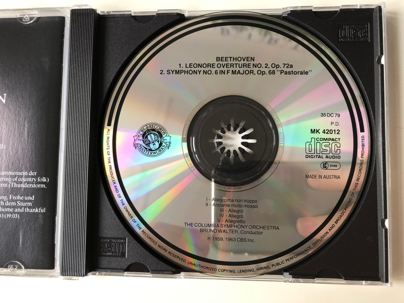 Bruno Walter ‎– Beethoven / Symphony No. 6 Op.68 "Pastorale", "Lenore" Overture No.2, Op. 72a / Columbia Symphony Orchestra / CBS Masterworks ‎Audio CD 1985 / MK 42012