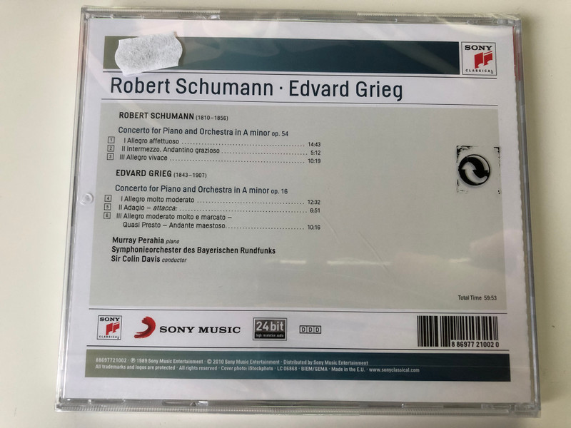 Robert Schumann, Edvard Grieg - Piano Concertos / Murray Perahia, Symphonieorchester Des Bayerischen Rundfunks, Sir Colin Davis ‎/ Sony Classical ‎Audio CD 2010 / MK 44899