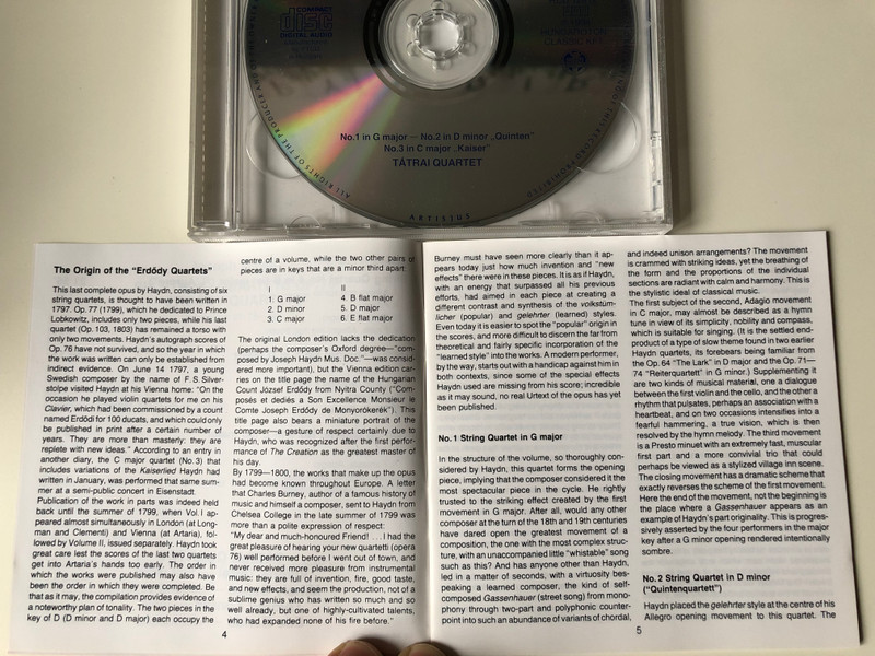 Joseph Haydn - ''Erdody Quartets'' Op. 76 - Tatrai Quartet / Hungaroton Classic 2x Audio CD 1994 Stereo / HCD 12812-13
