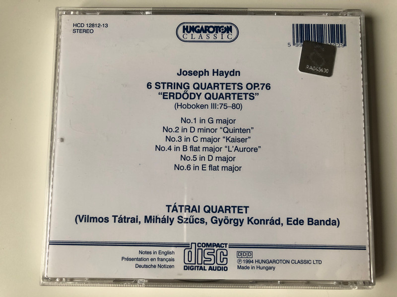 Joseph Haydn - ''Erdody Quartets'' Op. 76 - Tatrai Quartet / Hungaroton Classic 2x Audio CD 1994 Stereo / HCD 12812-13